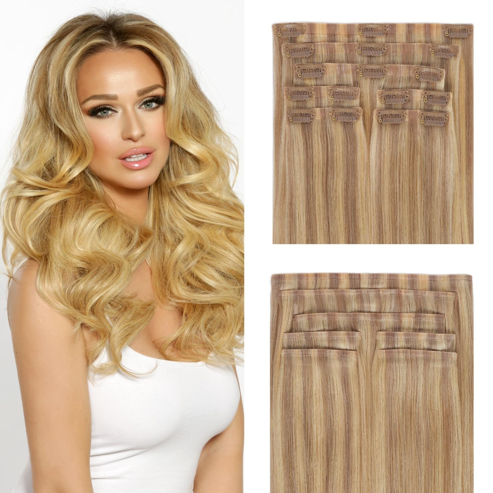 Platinum Blonde Seamless Clip In Hair Extensions Cashmere Hair