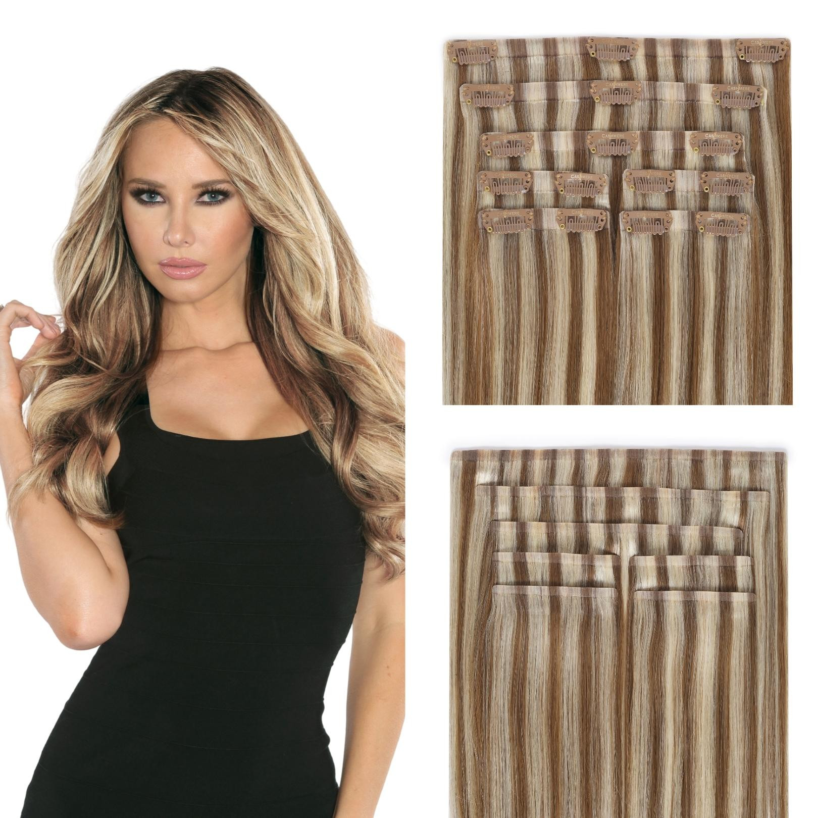 Pale Ash Blonde Seamless Clip In Hair Extensions Cashmere Hair