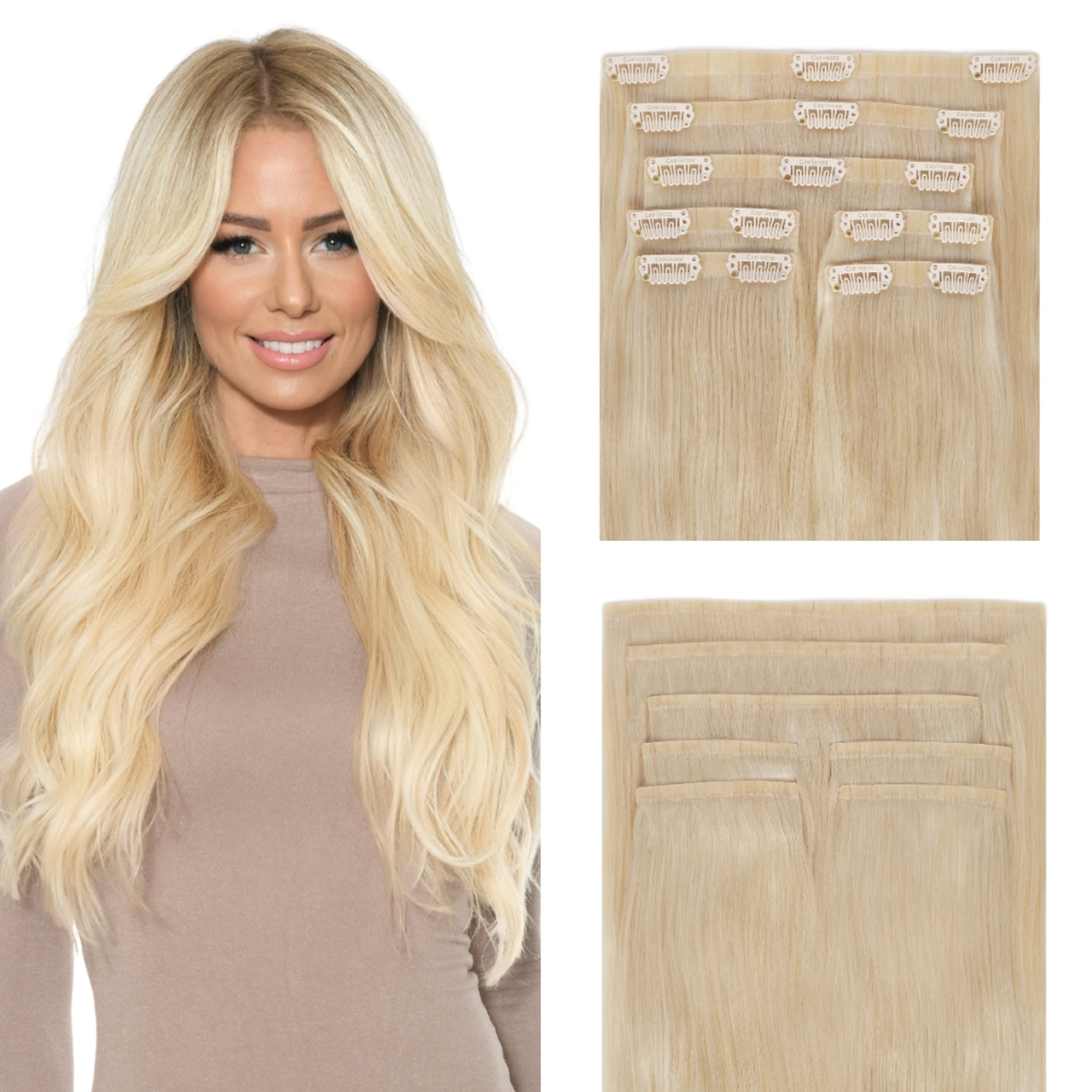 Platinum Blonde Seamless Clip In Hair Extensions Cashmere Hair