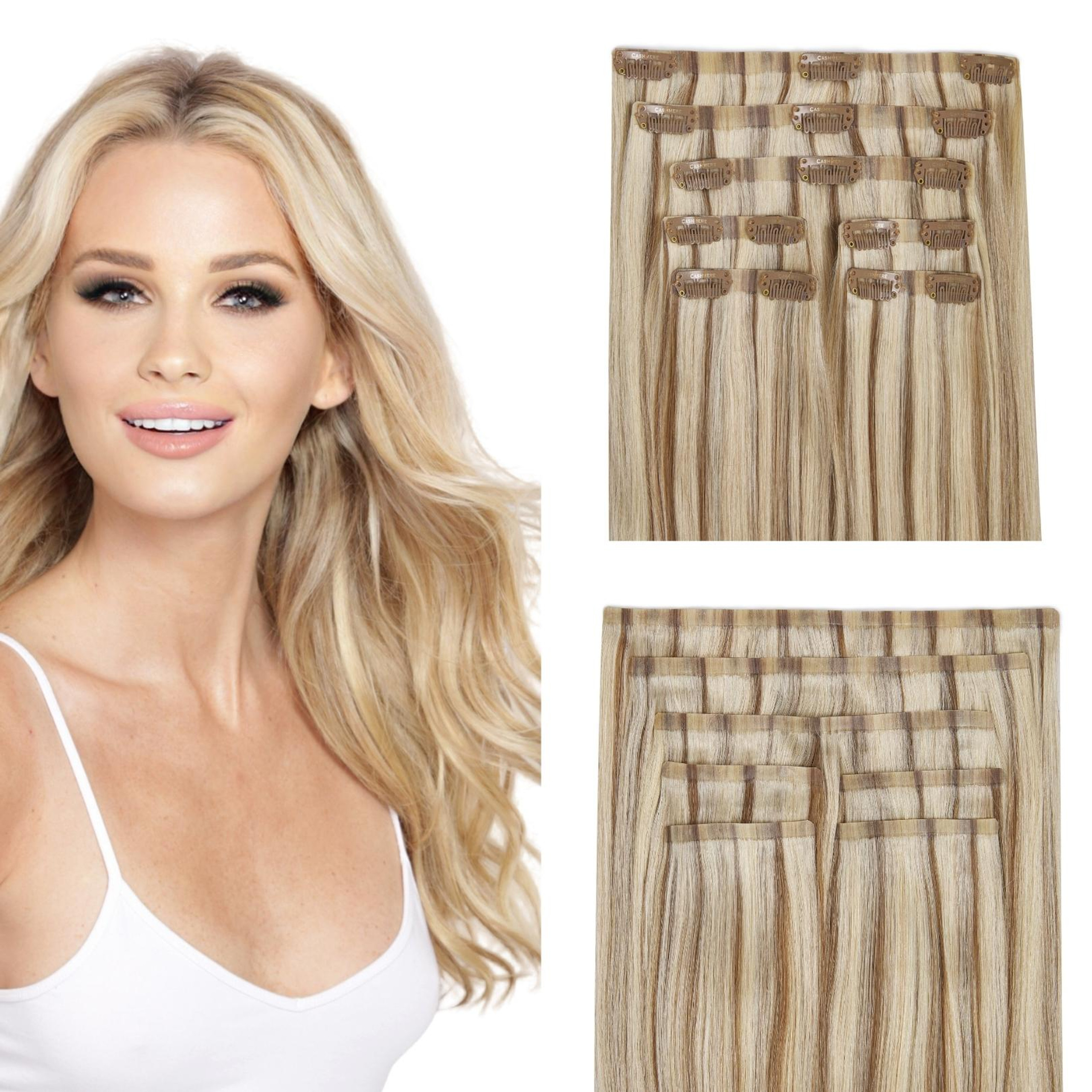 Platinum Blonde Seamless Clip In Hair Extensions Cashmere Hair 