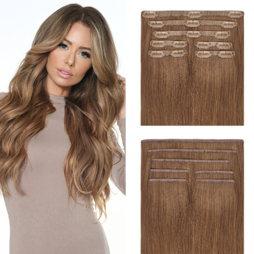 Blonde Wavy 7 Set ASH Brown Balayage Seamless Clip in Extensions