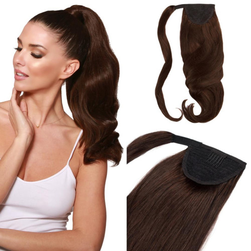 Cashmere Hair Bel Air Brunette Wrap Ponytail hair extension. Real Human Remy Hair.