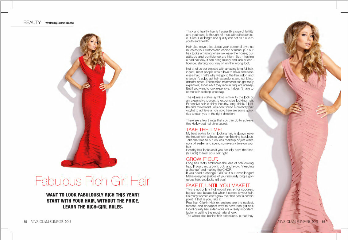 Pages from Viva Glam Magazine featuring models wearing Cashmere Hair