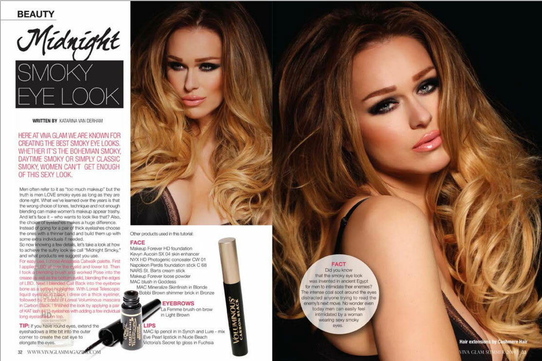 Pages from Viva Glam Magazine featuring models wearing Cashmere Hair