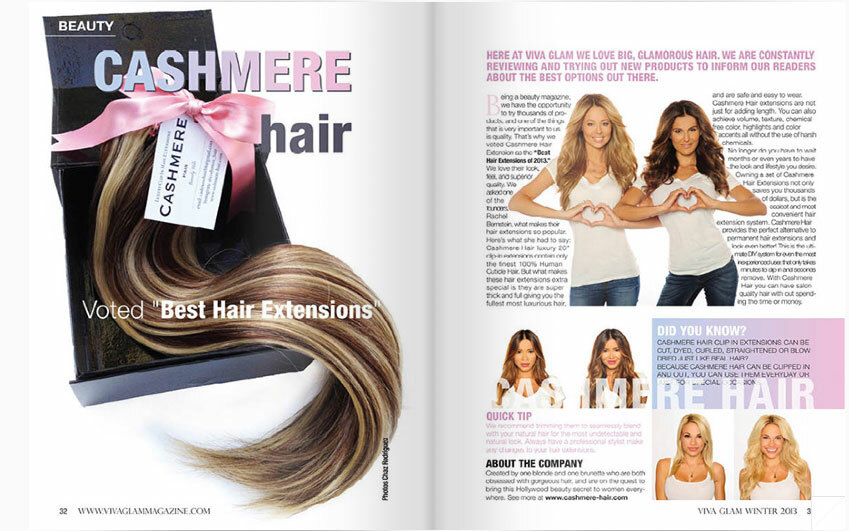 Pages from Viva Glam Magazine featuring models wearing Cashmere Hair