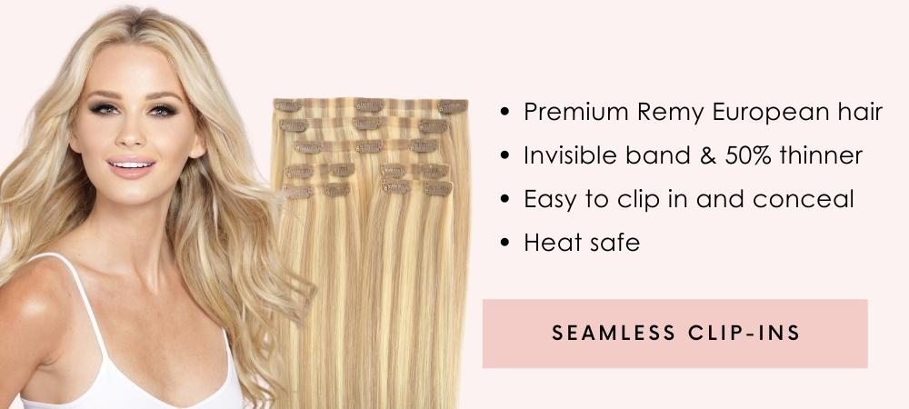 SEAMLESS CLIP-IN EXTENSIONS: Premium 100% Remy European human hair, Invisible band & 50% thinner, Easy to clip in and conceal, Heat safe