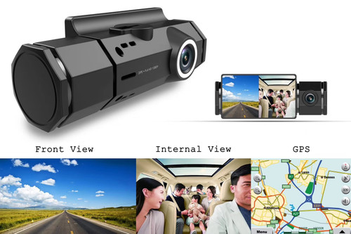 Dual Rotating Night Vision Dashboard Camera w/ Motion & Crash Sensor