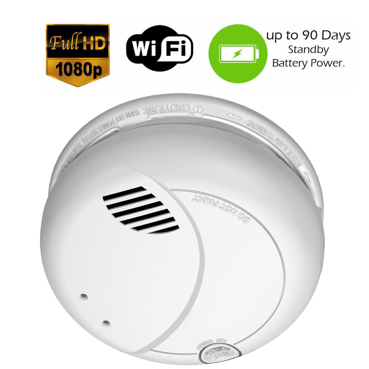 Smoke Detector 1080p Hidden Camera w/ DVR , WiFi & 90 Day Battery -  Spy-Max Guardian, AE-XSMOKE1080P-Down