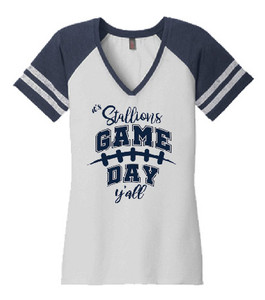 SJHF DM476 Ladies Game Day Tee in White/Navy