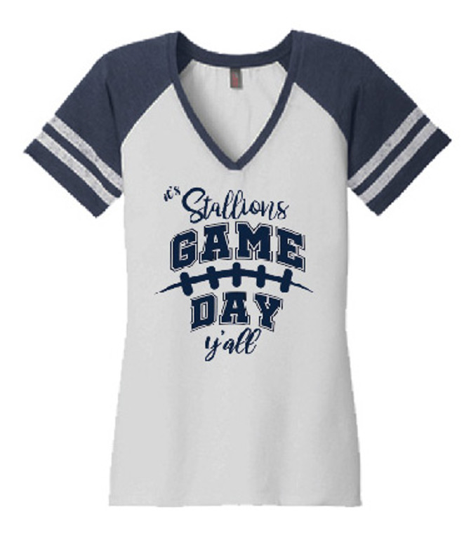 SJHF DM476 Ladies Game Day Tee in White/Navy