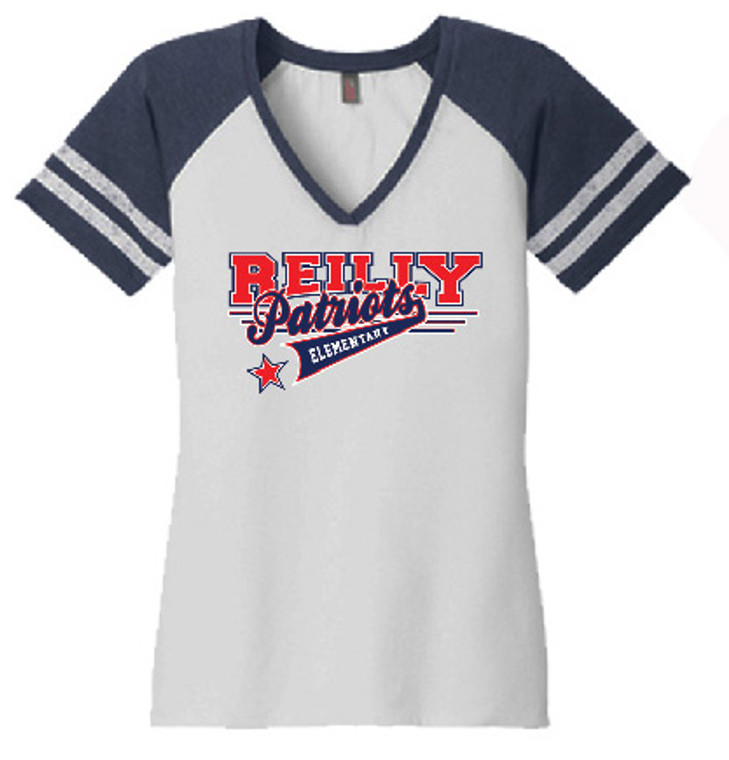 RE DM476 Ladies Gameday V-Neck in White/Navy