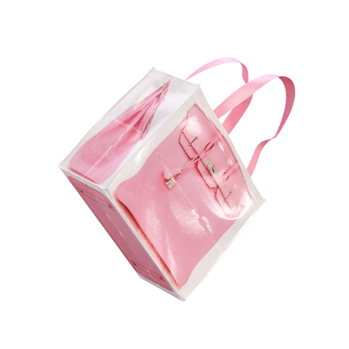 Pink, reusable grocery bag, angle image