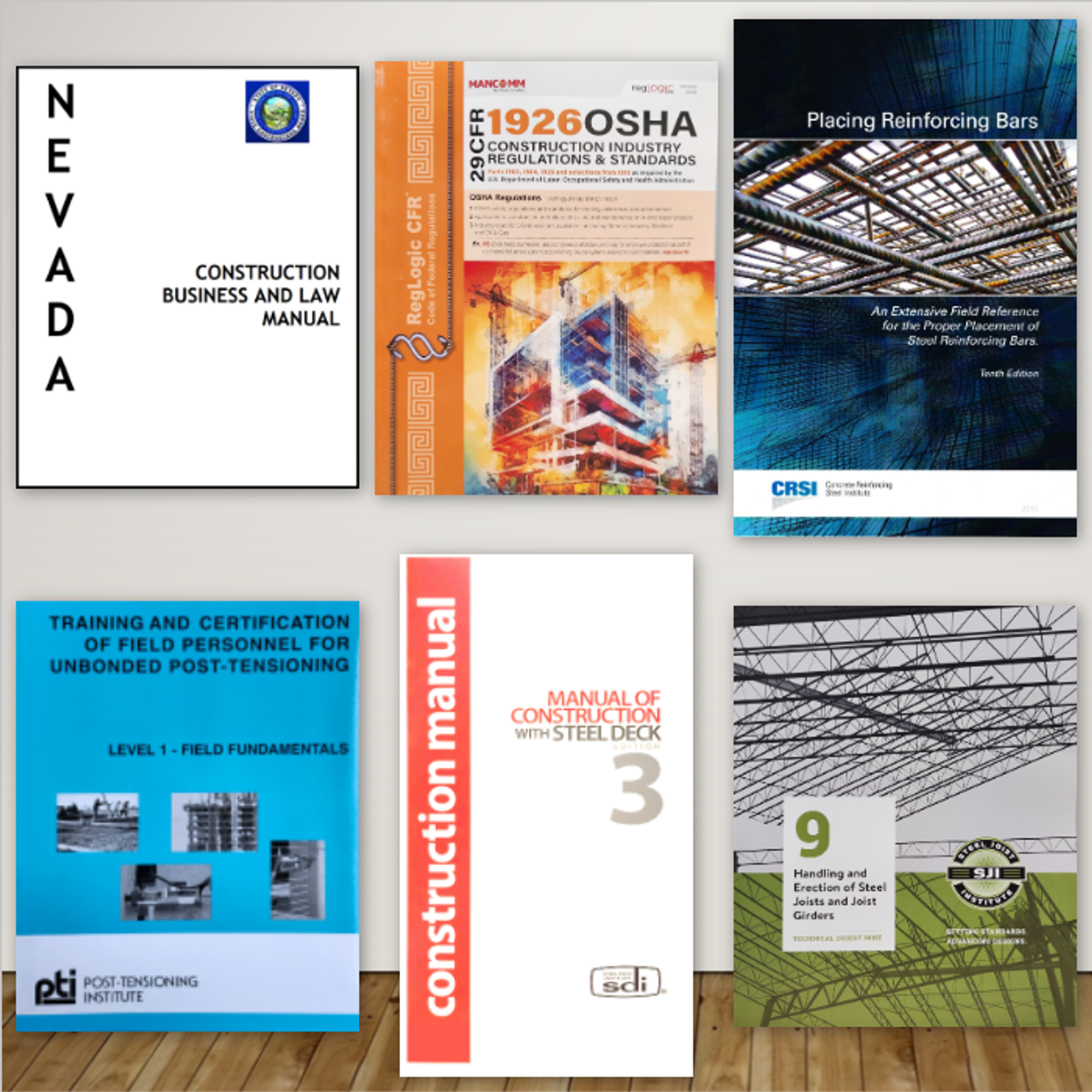 Complete Book Set for the Nevada C-14 Steel Reinforcing and Erection Contractor Exam.