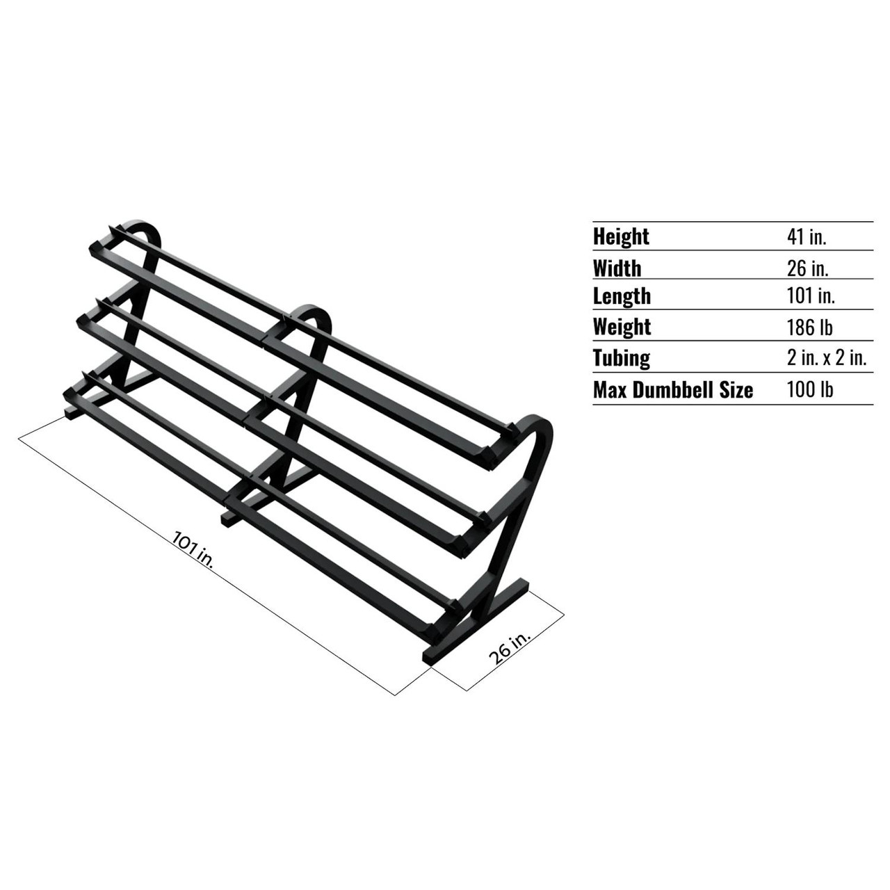 Troy VTX (TDR-3) 3-Tier Rail Dumbbell Rack | Free Shipping