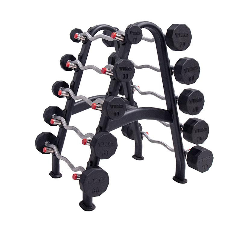 TKO (20-110 lb) Fixed Rubber Barbells & Rack | Gtech Fitness
