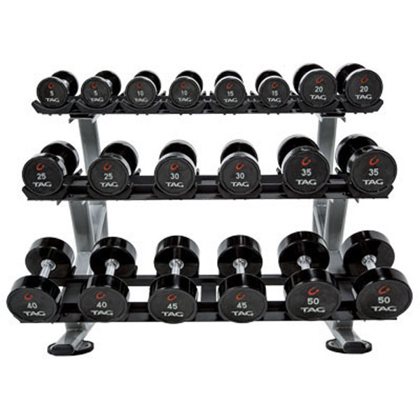 TAG Fitness (5-50 lb) Urethane Dumbbells Rack