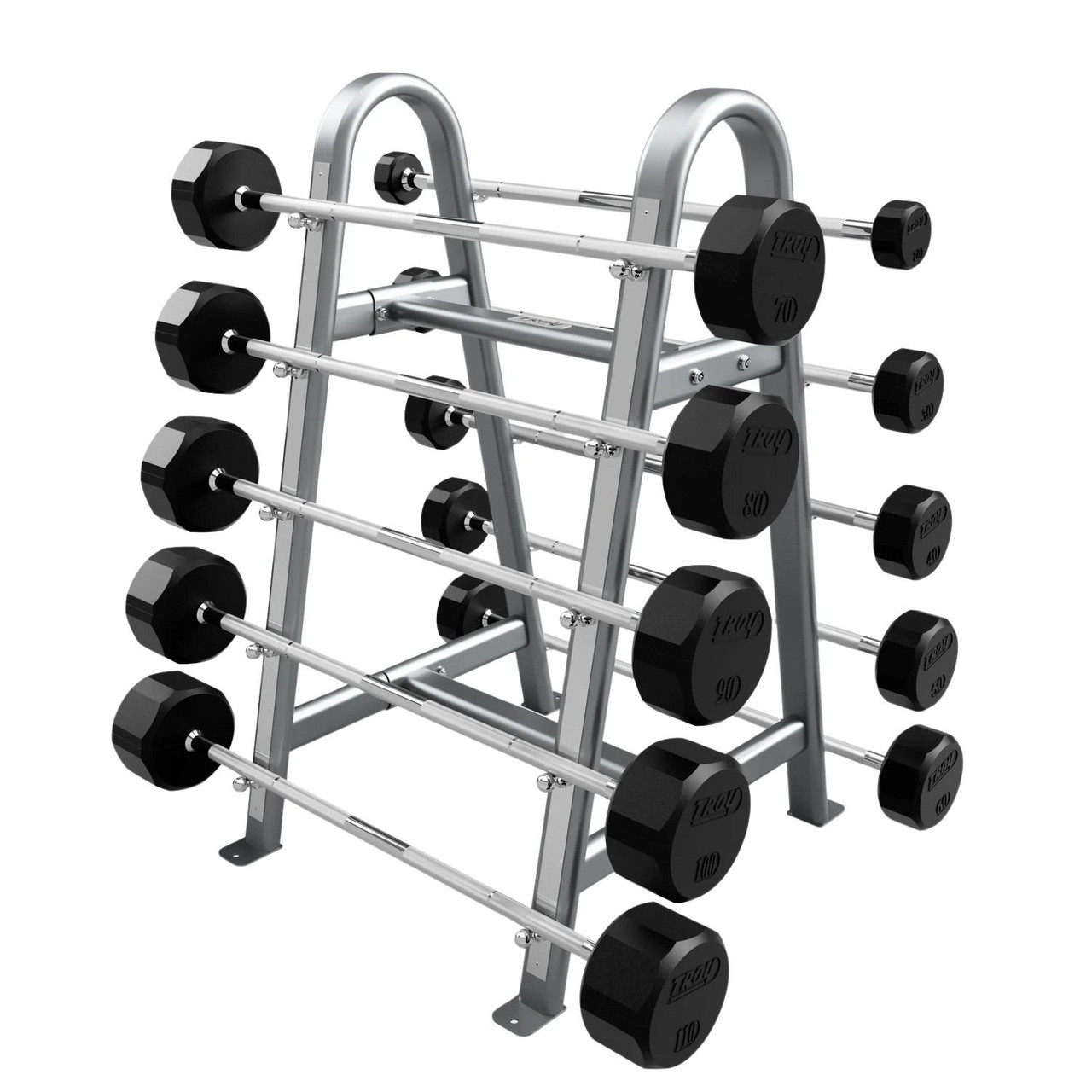 Troy (20-110 lb) 12-Sided Rubber Barbells & Rack | Free Shipping