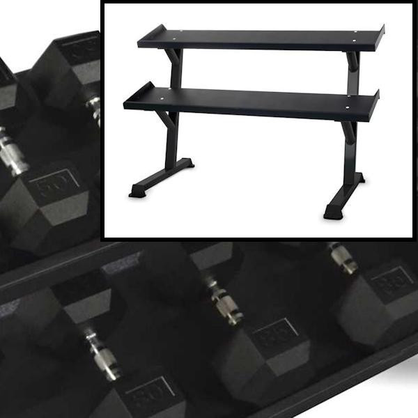 Inflight (5-50 lb) Rubber Hex Dumbbells & Rack