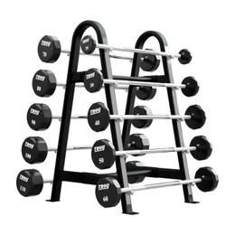 Troy (20-110 lb) Fixed Urethane Barbells & Rack