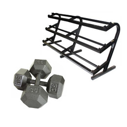 Troy (5-100 lb) Cast Iron Hex Dumbbells & Rack