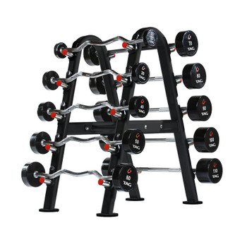 TAG Fitness Fixed Urethane Barbell Set w/ Rack