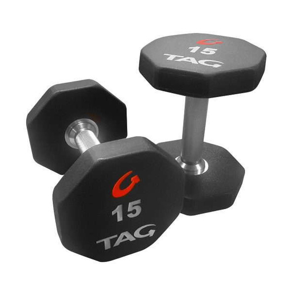 TAG Fitness 8-Sided Urethane Dumbbells w/ Straight Handles