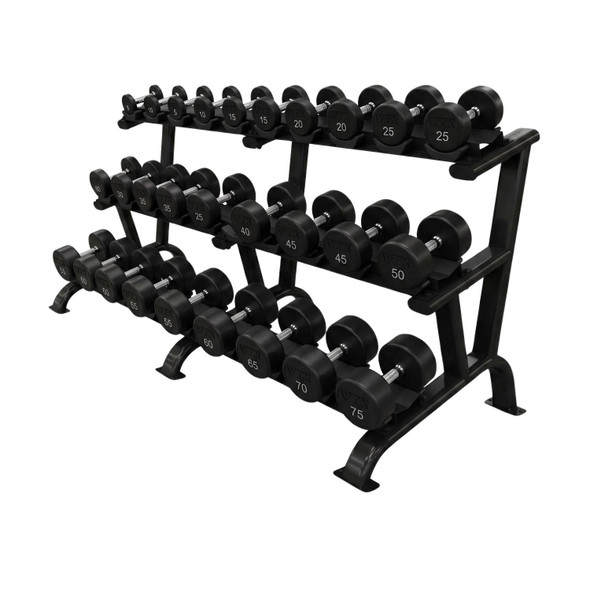 Troy VTX 5-75 lb Urethane Dumbbell Set with Three-Tier Rack