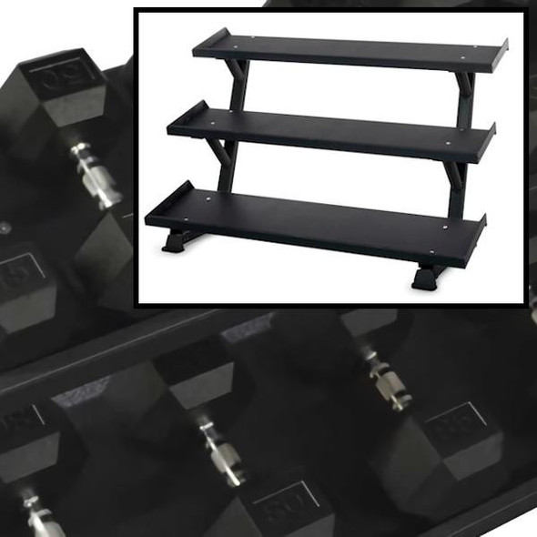 Inflight Fitness Rubber Hex Dumbbell Set with Rack