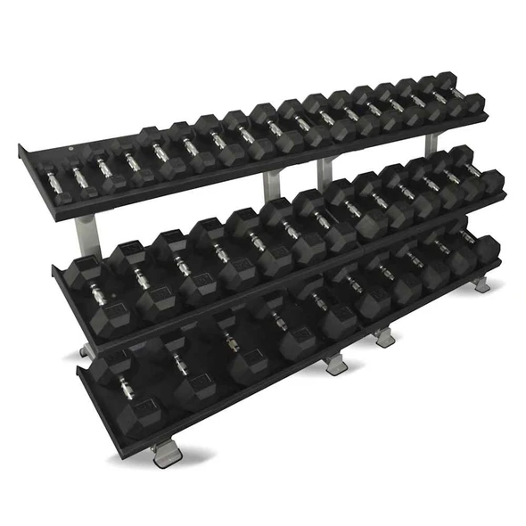 Inflight Fitness 5-100 lb Rubber Hex Dumbbell Package w/ 3-Tier Racks