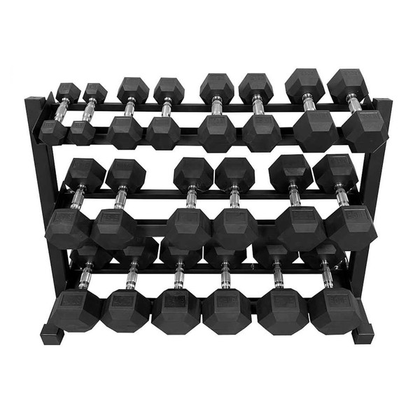 TAG (5-50 lb) Rubber Hex Dumbbell Set & Rack