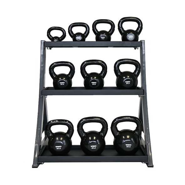 TKO (5-50 lb) Vinyl Kettlebells w/ 3-Tier Rack