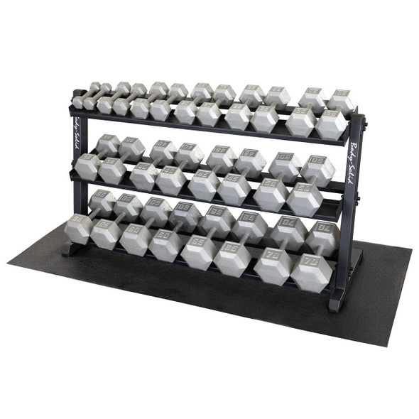 Body-Solid 5-70 lb Cast-Iron Hex Dumbbell Set with Three-Tier Rack