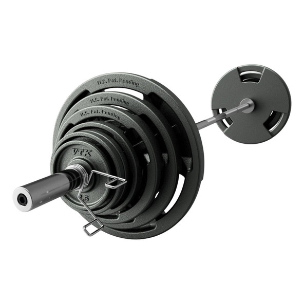 Troy VTX Cast Iron Olympic Weight Set w/ Barbell for Home Free Weight Training