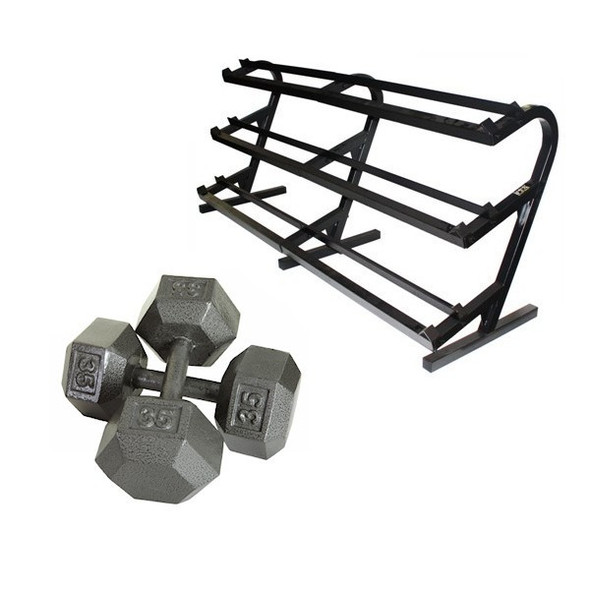 Troy 5-100 lb Cast Iron Hex Dumbbells & Rack