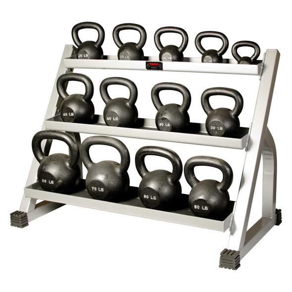 York 5-80 lb Cast Iron Kettlebells w/ Rack