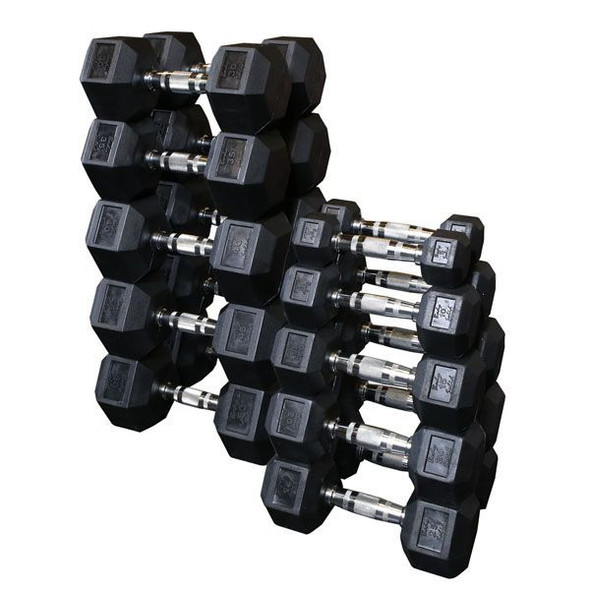 Body-Solid Rubber Hex Dumbbells Anti-Roll Hexagonal Cast Iron Heads with Durable Rubber Coating