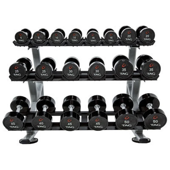 TAG Fitness Urethane Dumbbell Set with Three-Tier Saddle Rack