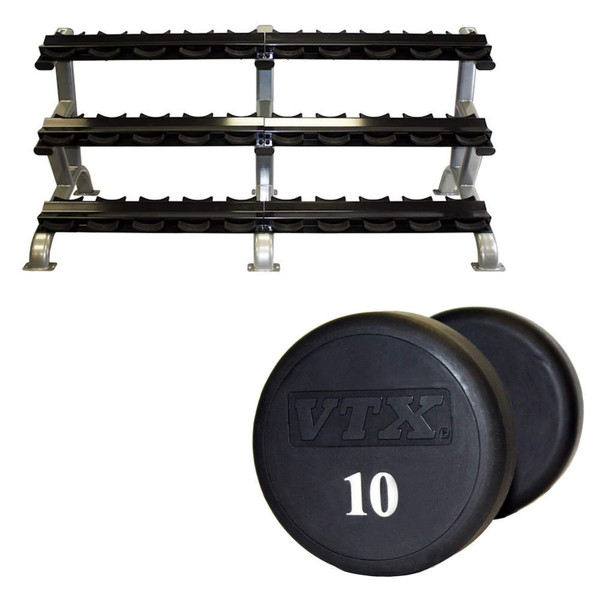 Troy VTX (5-75 lb) Urethane-Coated Dumbbell Set & Rack