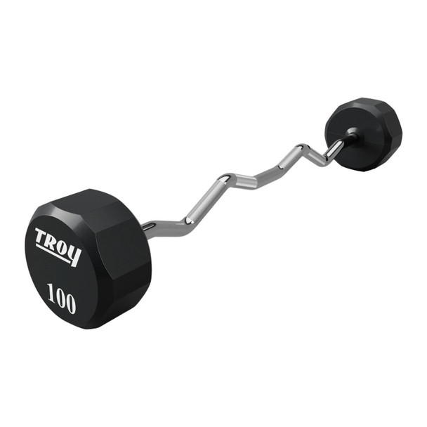 Troy 100 lb 12-Sided Fixed Urethane Barbell w/ EZ Curl Bar