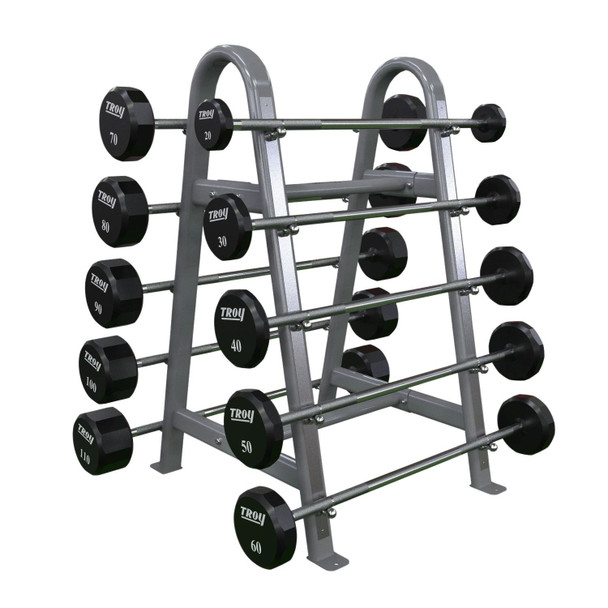 Troy (20-110 lb) 12-Sided Urethane Barbells - Straight Bars w/ Optional Rack
