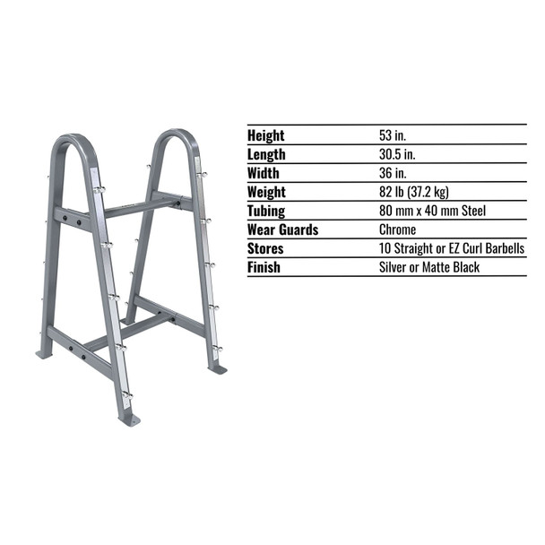 Troy Commercial Fixed Barbell Rack - Dimensions & Specifications