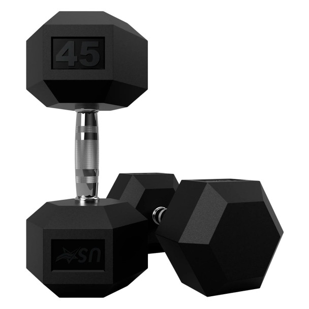 Troy USA Sports Rubber Hex Dumbbells - 45 lb Dumbbells