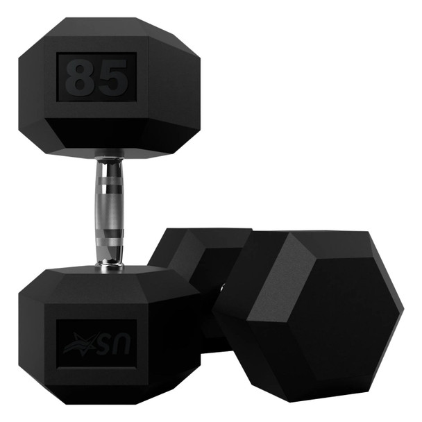 USA Sports 85 lb Hex Rubber-Coated Dumbbells