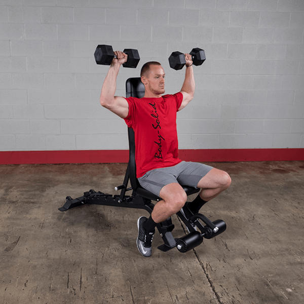 Body-Solid (SFID425) Pro Clubline FID Bench - Dumbbell Shoulder Press Exercise