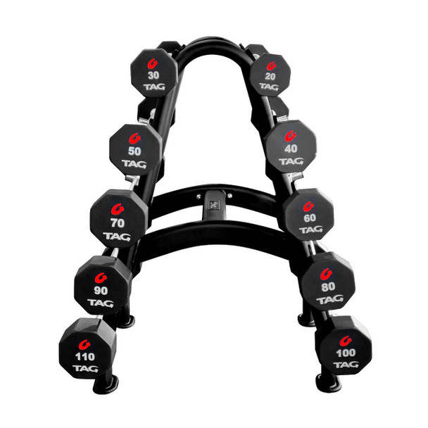 TAG Fitness 8-Sided Urethane Fixed Barbell Set with Rack - Side View