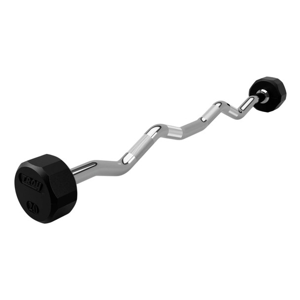 Troy 20 lb 12-Sided Rubber Fixed Barbell w/ EZ Bar