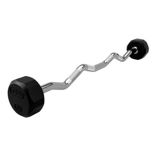 Troy 30 lb 12-Sided Rubber Fixed Barbell w/ EZ Bar