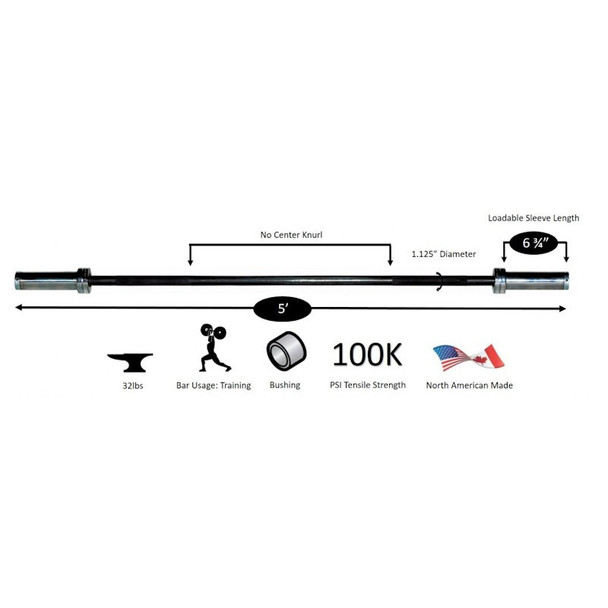York Barbell (32123) 5' Black Oxide Weight Bar - Dimensions & Specifications