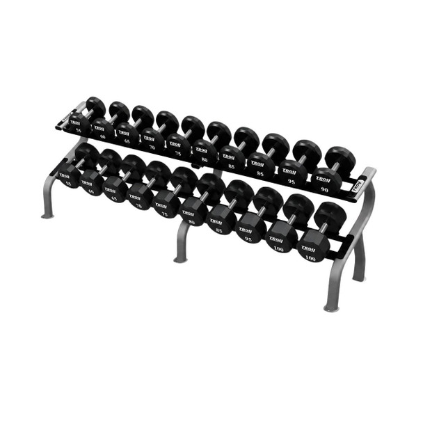 Troy 12-Sided Urethane Dumbbell Set & Rack - 55-100 lb Set w/ Silver Rack