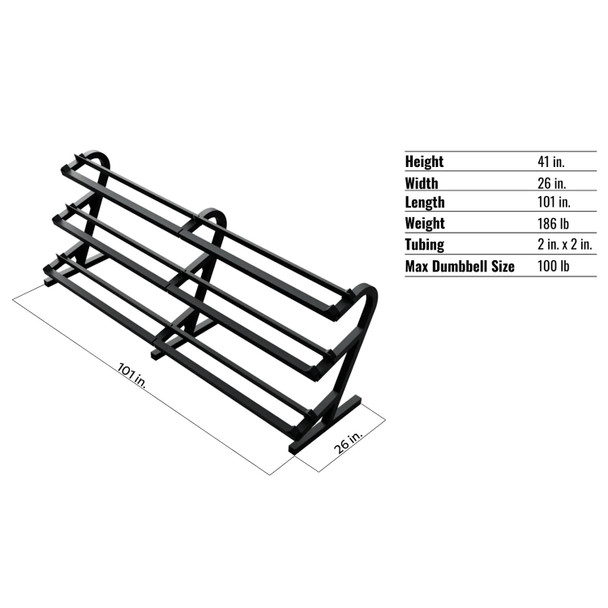 Troy VTX (TDR-3) 3-Tier Rail Dumbbell Rack - Dimensions and Specifications